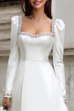 A-Line Ivory Square Neckline Satin Engagement Dress