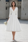 A-Line Ivory V-Neck Midi Engagement Dress