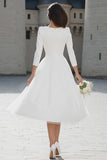 A-Line Ivory V-Neck Midi Engagement Dress