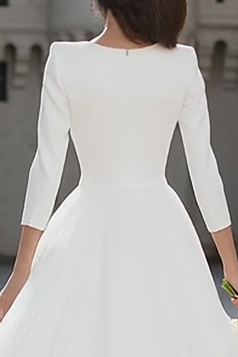 A-Line Ivory V-Neck Midi Engagement Dress