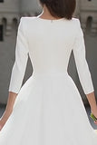 A-Line Ivory V-Neck Midi Engagement Dress