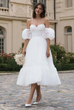 A-Line Ivory Sweetheart Neck Engagement Dress with Ruffles