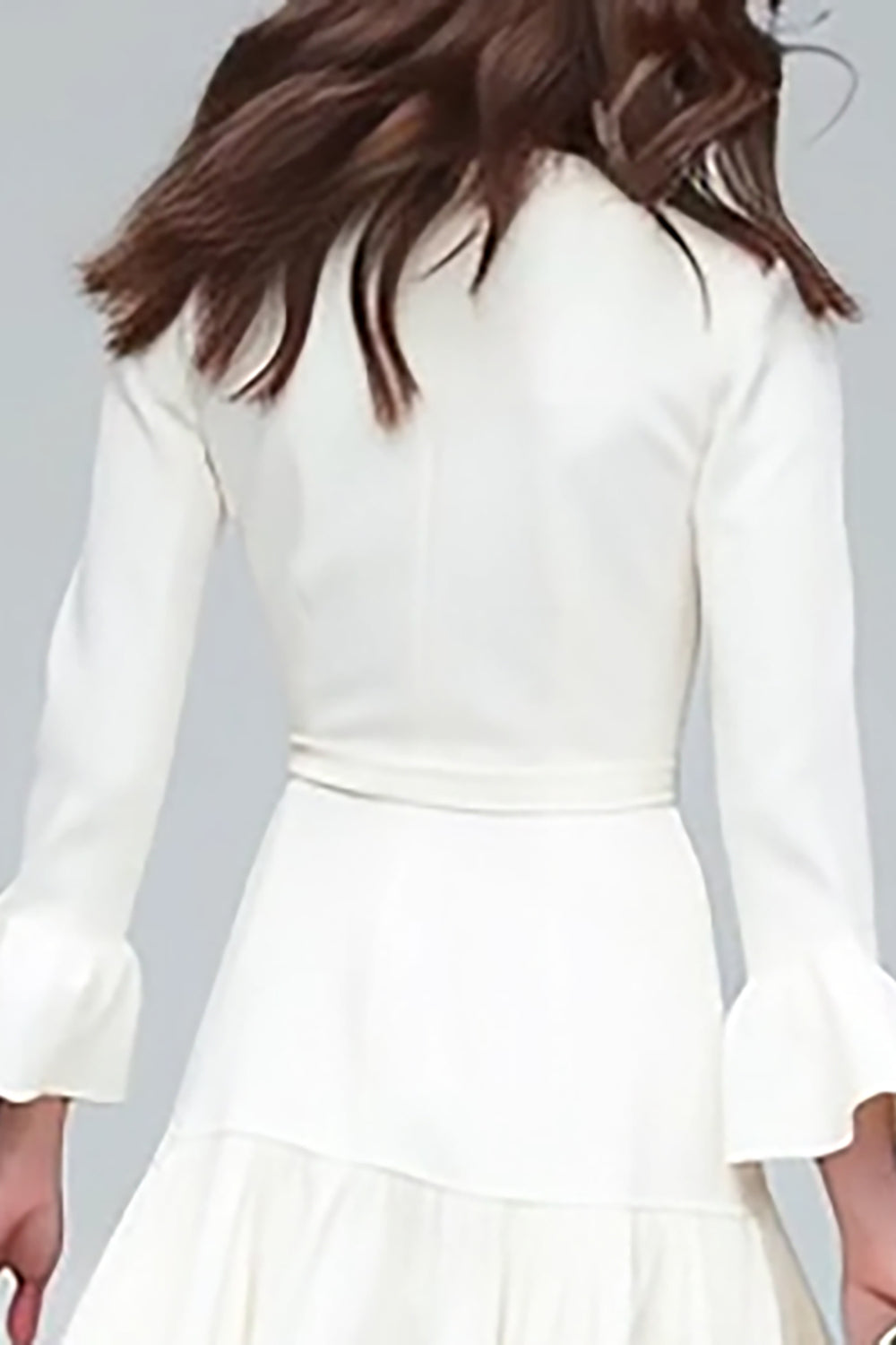 Ivory V-Neck Sheath Long Sleeves Midi Work Dress with Ruffles