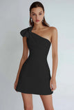 One Shoulder A Line Little White Dress with Bow