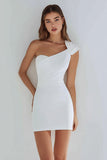 Simple One Shoulder Bodycon Little White Dress