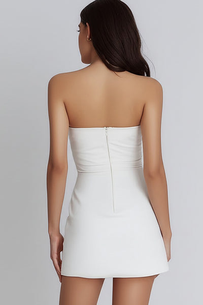 white bandeau binded cup detail ruched bodycon dress ZAPAKA Women Strapless Little Graduation Dress, Royal Blue / US10 lined shift silhouette for Size:12 US / 45 EU Aldari | Maxi Maternity sequincocktaildress