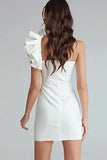 Ruched One Shoulder Bodycon Satin Little White Dress