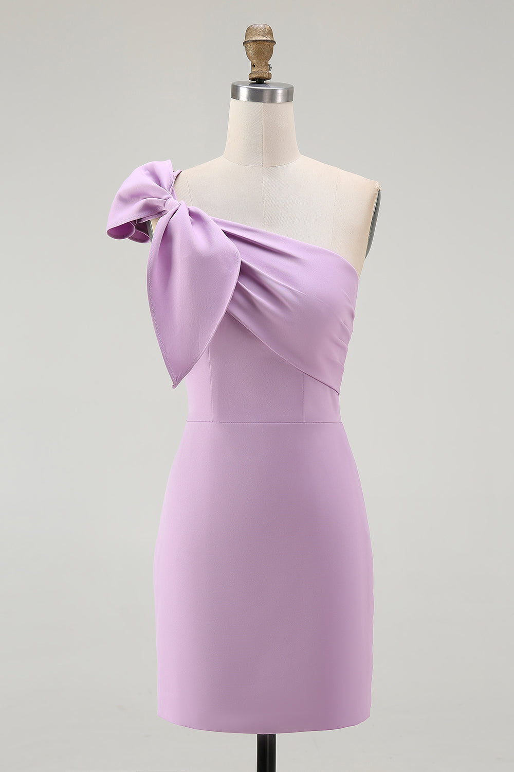 Lilac One Shoulder Bodycon Short Homecoming Dress with Bow