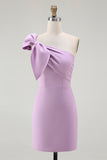 Lilac One Shoulder Bodycon Short Homecoming Dress with Bow
