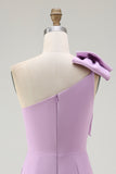 Lilac One Shoulder Bodycon Short Homecoming Dress with Bow