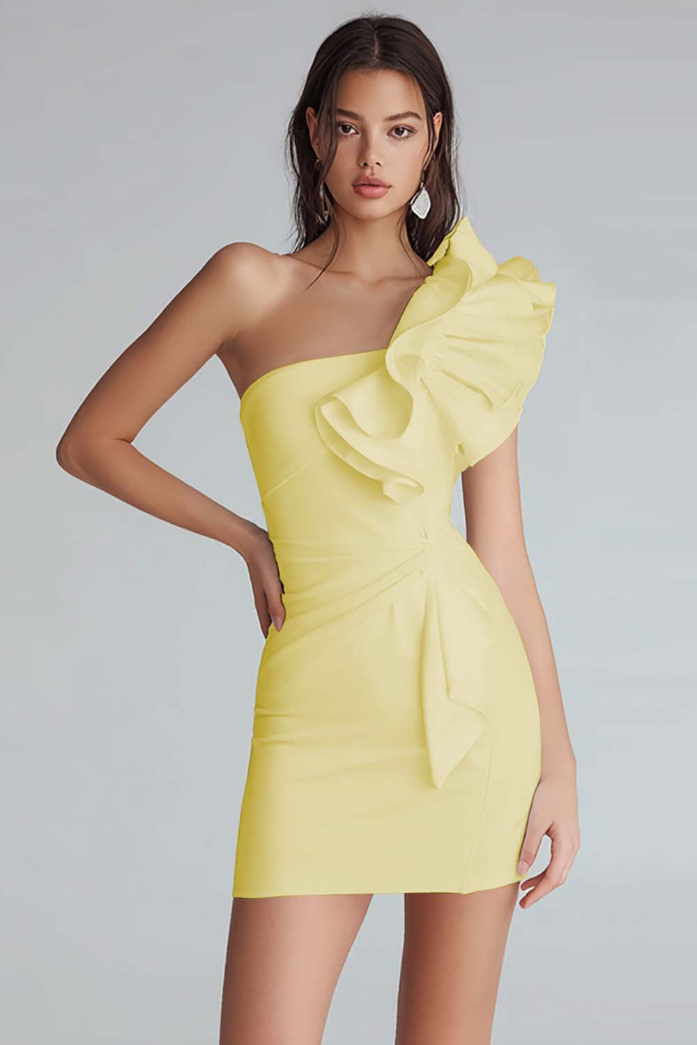 Ruched One Shoulder Bodycon Satin Little White Dress