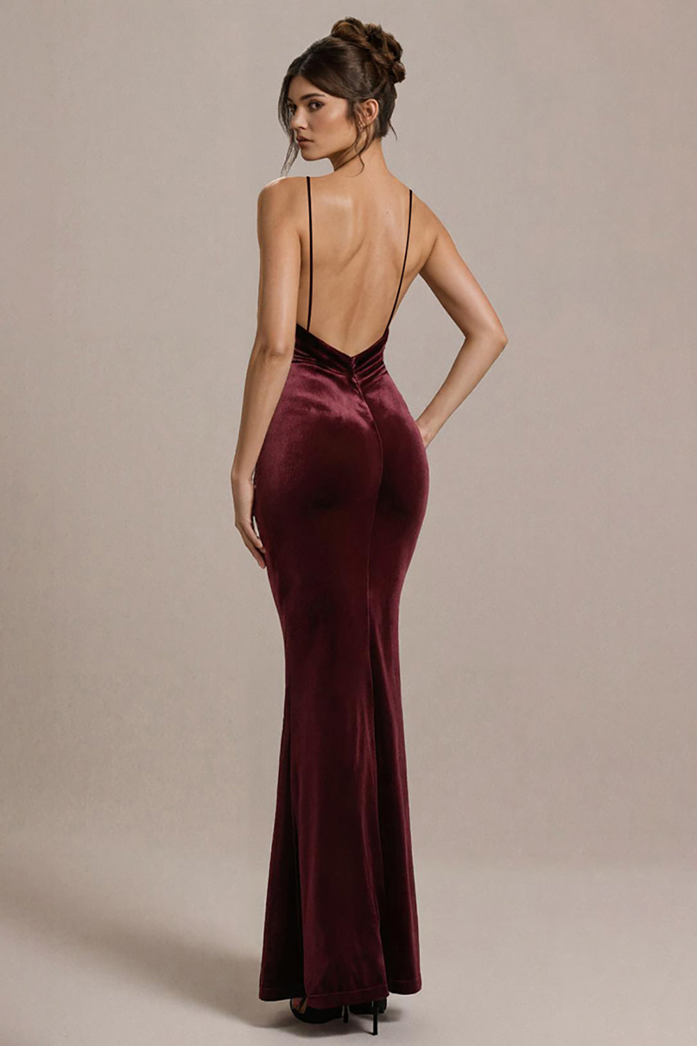 Burgundy Velvet Spaghetti Straps Mermaid Formal Dress