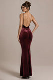 Burgundy Velvet Spaghetti Straps Mermaid Formal Dress