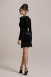 Black Velvet Long Sleeve Bodycon Cocktail Dress