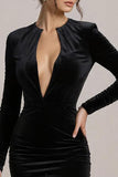 Black Velvet Long Sleeve Bodycon Cocktail Dress