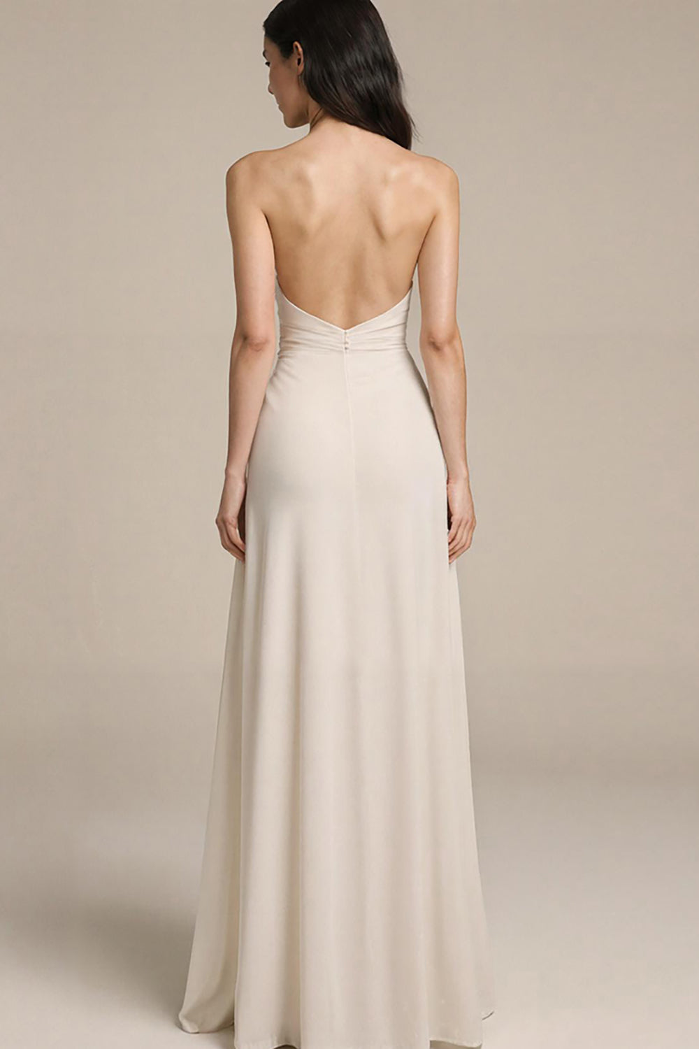 Strapless Ivory Backless Evening Dress with Slit
