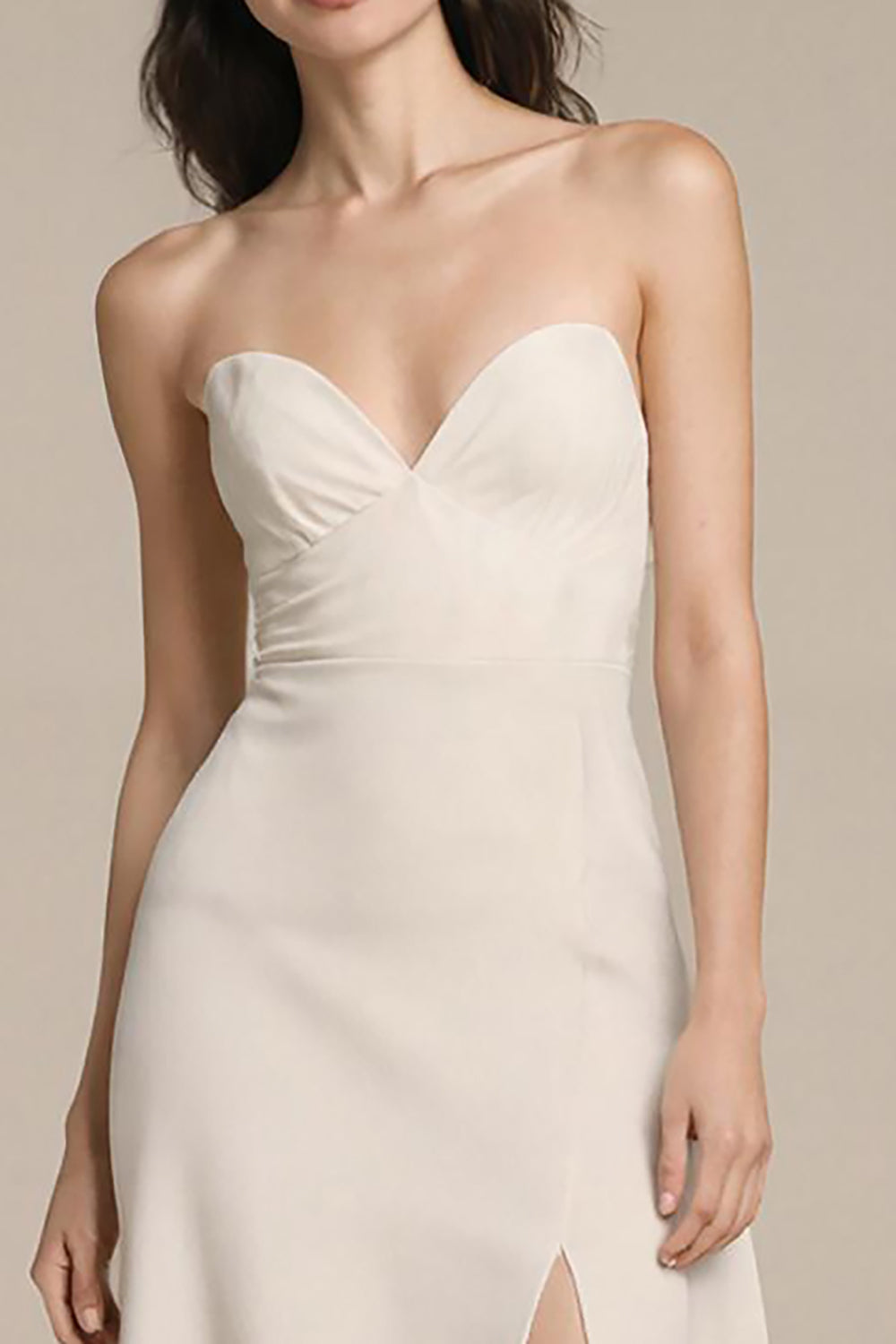 Strapless Ivory Backless Evening Dress with Slit