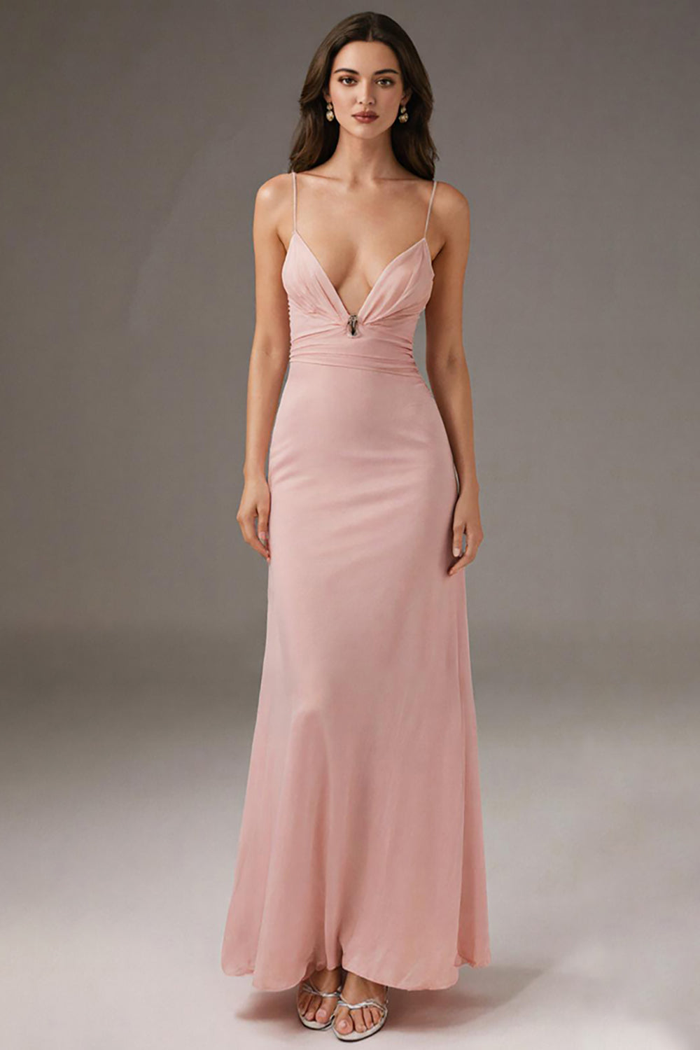 Pink Spaghetti Straps Sheath Evening Dress