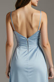 Sky Blue Spaghetti Straps Evening Dress with Ruffles