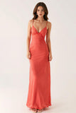 Orange Spaghetti Straps Sheath Evening Dress