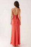 Orange Spaghetti Straps Sheath Evening Dress