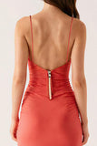 Orange Spaghetti Straps Sheath Evening Dress