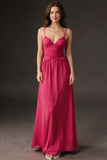 Watermelon Spaghetti Straps Long Evening Dress