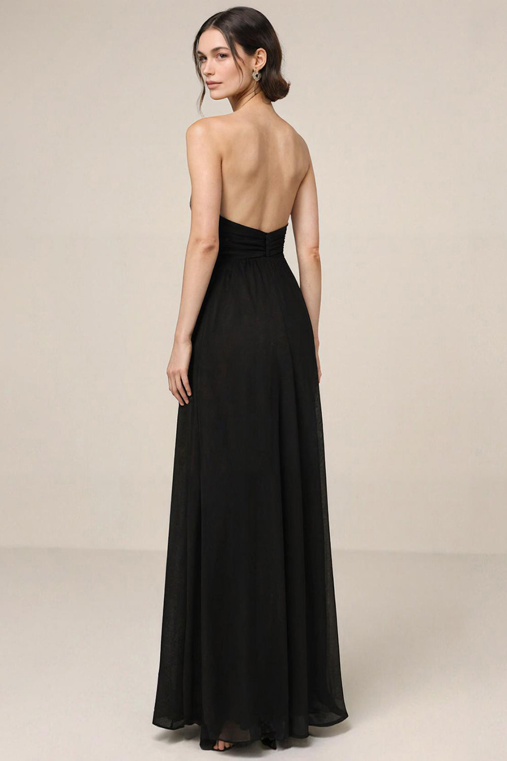 Strapless A Line Black Long Evening Dress