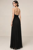Strapless A Line Black Long Evening Dress