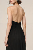 Strapless A Line Black Long Evening Dress