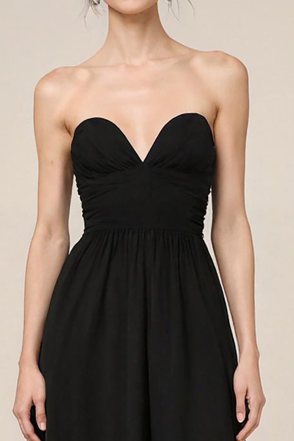 Strapless A Line Black Long Evening Dress