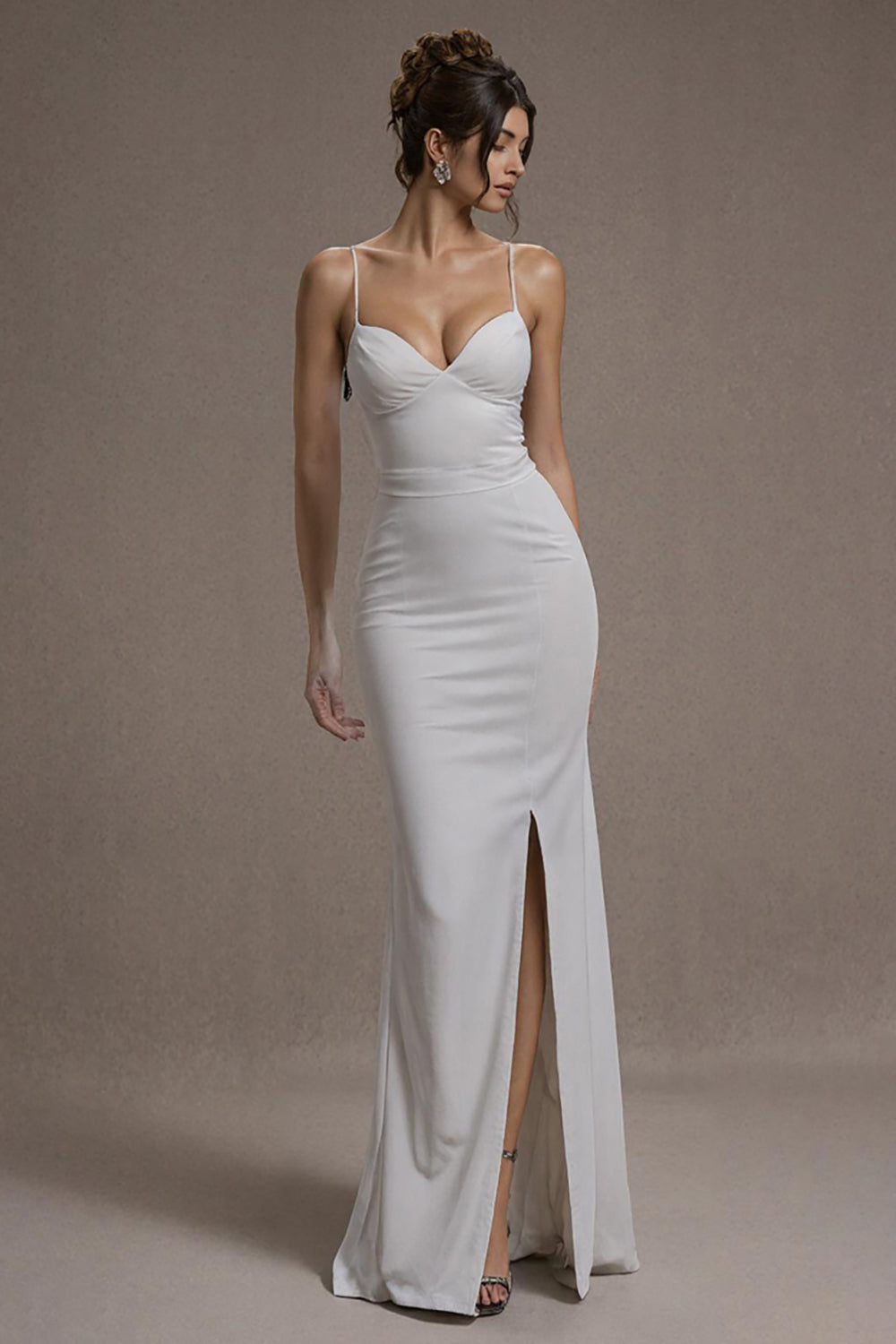 White Mermaid Spaghetti Straps Long Evening Dress