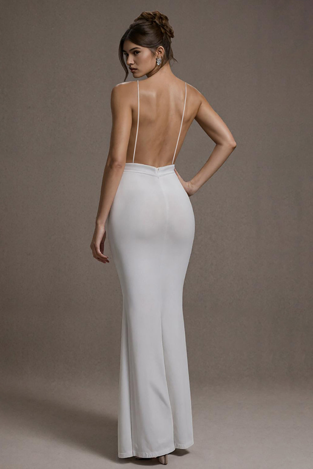 White Mermaid Spaghetti Straps Long Evening Dress