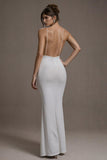 White Mermaid Spaghetti Straps Long Evening Dress