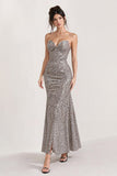 Strapless Mermaid Silver Long Evening Dress