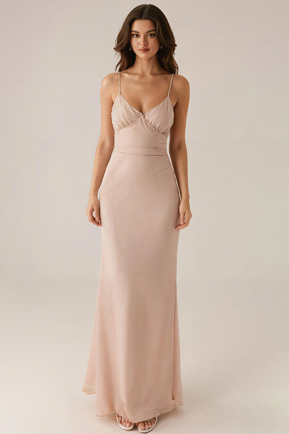 Apricot Spaghetti Straps Sheath Long Evening Dress