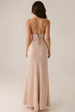 Apricot Spaghetti Straps Sheath Long Evening Dress