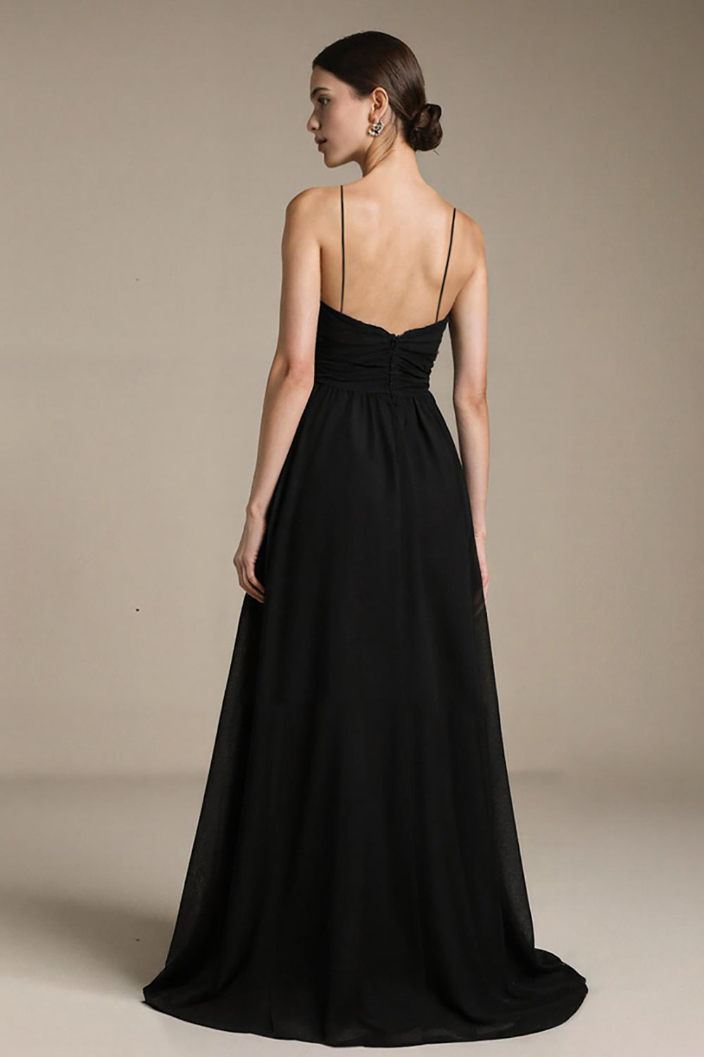 A Line Black V Neck Evening Dress with Slit