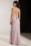Simple Light Pink Sheath V Neck Long Evening Dress