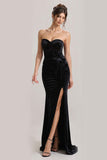Black Mermaid Strapless Evening Dress with Slit