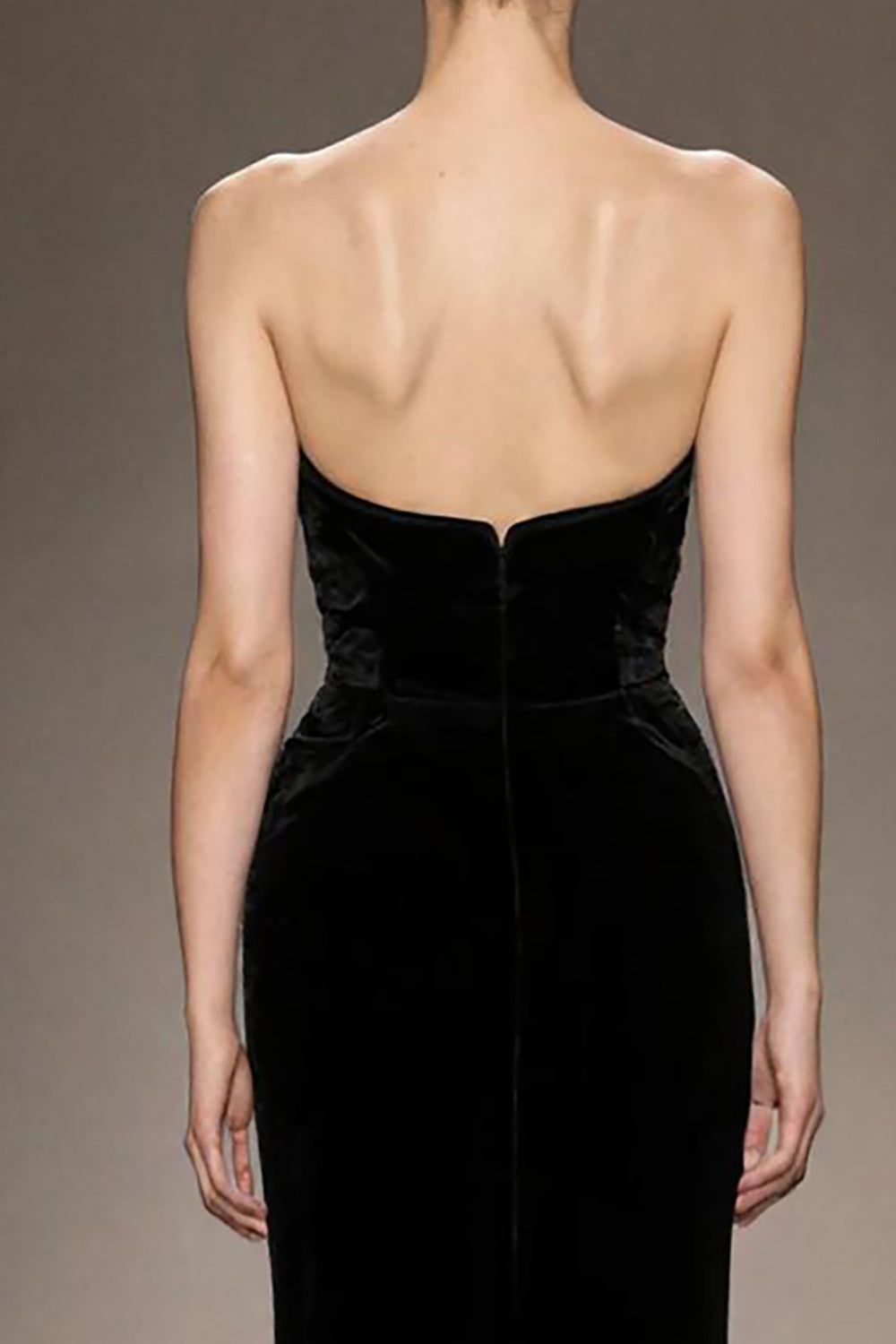 Sparkly Strapless Black Mermaid Velvet Evening Dress