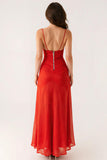 Burunt Orange Spaghetti Straps A Line Evening Dress