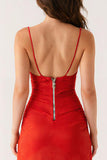 Burunt Orange Spaghetti Straps A Line Evening Dress