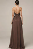 Brown Satin Sweetheart Long Formal Dress with Slit
