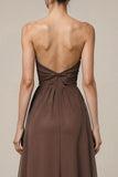 Brown Satin Sweetheart Long Formal Dress with Slit