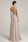 Light Pink Satin Sheath Spaghetti Straps Long Prom Dress