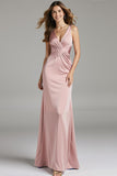 Light Pink Satin Mermaid Ruched Long Prom Dress