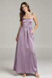 Light Purple Satin Spaghetti Straps A Line Formal Dress with Pockets