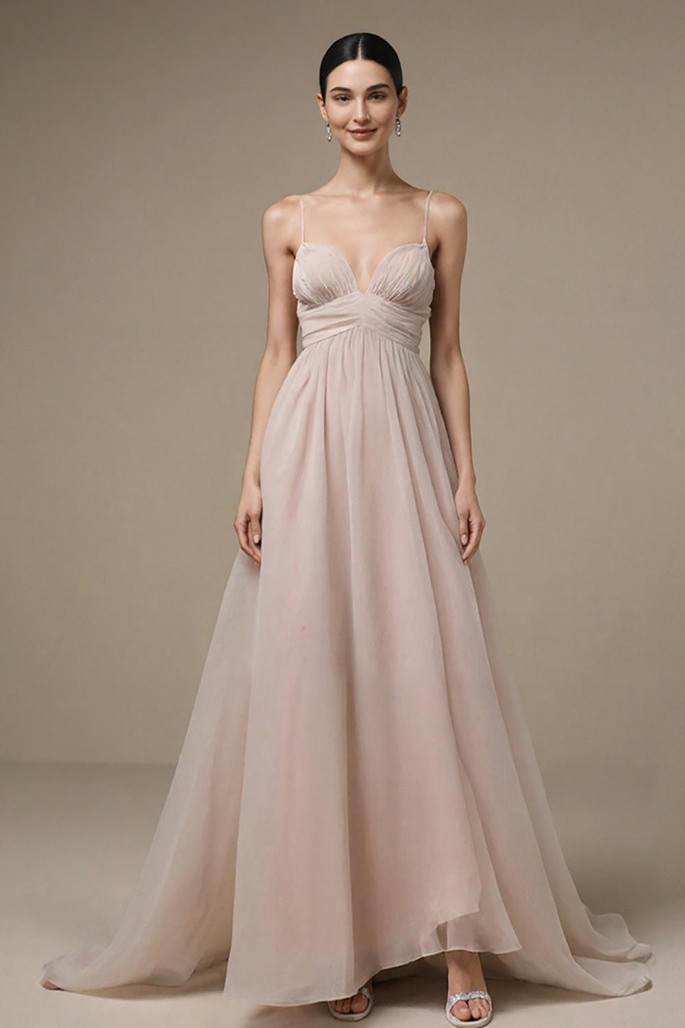 Light Pink A Line Spaghetti Straps Long Formal Dress
