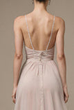 Light Pink A Line Spaghetti Straps Long Formal Dress